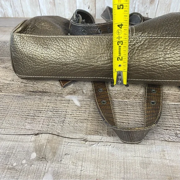 Claudia Firenze Handbag Pewter Metallic Leather Fur Chain Made in Italy - Picture 12 of 16